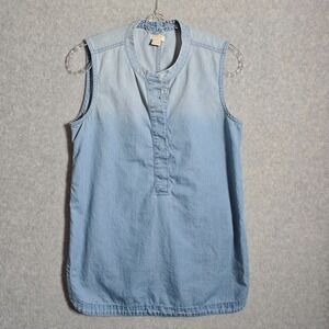 J Crew Women's Sz 0 Sleeveless Denim Henley Tunic Top Granola Girl Western Shirt